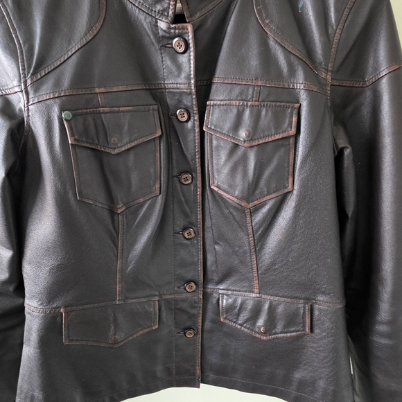 Stamp 10 M 90s Modern Contemporary Western Rodeo Burnished Leather Jacket - Picture 7 of 16